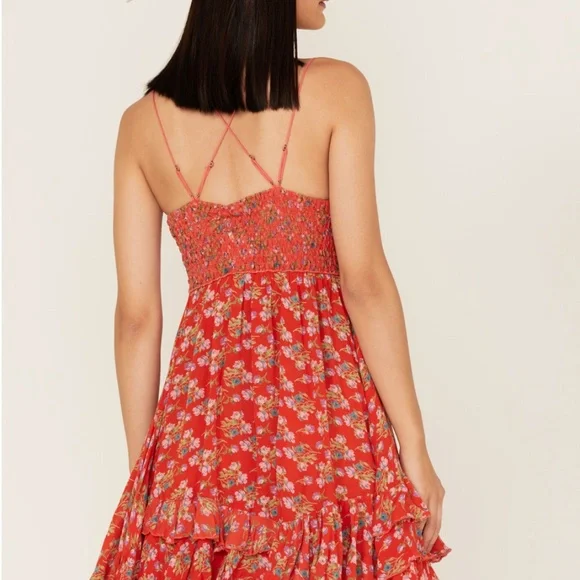 FREE PEOPLE floral print ruffled mini dress/cross back - Picture 11 of 11